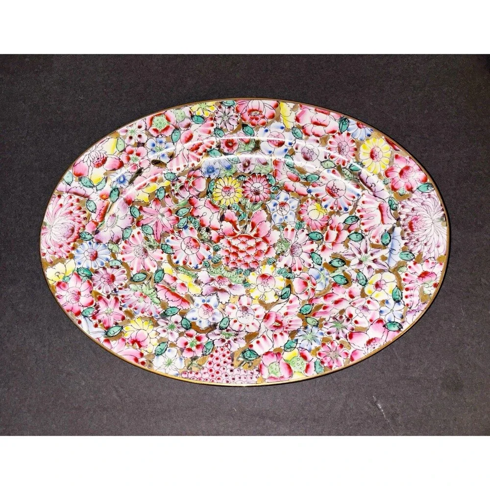 Vintage Macau Floral Oval CeramicServing Platter
